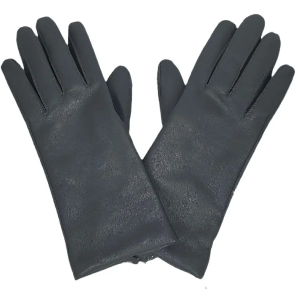 LANDS’ END EZ TOUCH GRAY GENUINE LEATHER GLOVES – WOMEN’S M – CASHMERE LINING